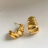 Irregular Wavy Pleated Hoop Earrings in Stainless Steel - Image 12