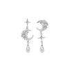 Asymmetric Shiny Star Moon Drop Earrings for Women Silver Color Metal Crystal Pearl Earrings Aesthetic Jewelry - Image 6