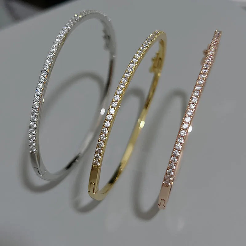 Thin Cubic Zirconia Bangle Bracelet in Rose Gold-Tone Silver-Tone and Gold-Tone - Image 1