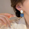 Colorful Green Stone Resin Square Stud Earrings For Women Light French Earrings Jewelry Gifts - Image 3