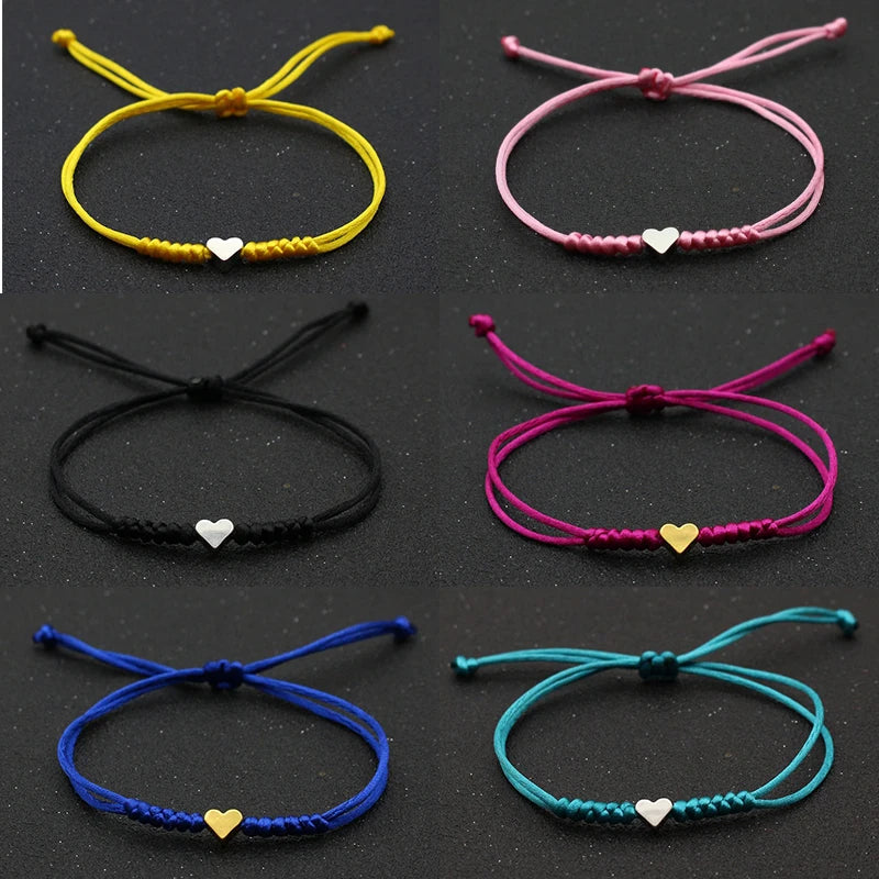 Tiny Heart Charm Bracelets for Women Girls Simple Blue Black Red Rope Chain Braided Bracelet Woven Jewelry Gifts Her - Image 1