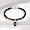 Geometric Black Glass Square Pendant Anklet, Nature Stone Bead Chain Ankle Bracelet for Men, Stainless Steel Foot Jewelry - Image 2