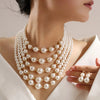 Kymyad Jewelry Sets Simulated Pearl Beads Multilayer Necklace Earrings Set For Women Statement Collar Necklace Set - Image 1
