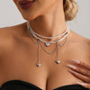 Heart-shaped Zircon Double Chain Tassel Design Collarbone Chain Crystal Necklace - Image 2
