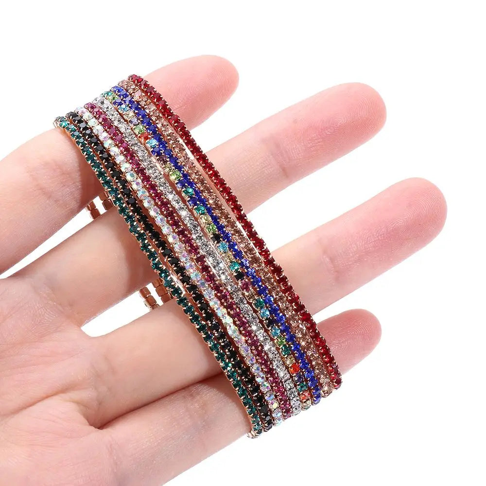 Rhinestone Elastic Bracelet Women Shiny Colorful Crystal Bangles Adjustable Layered Stackable Bracelet Wristband Jewelry - Image 1