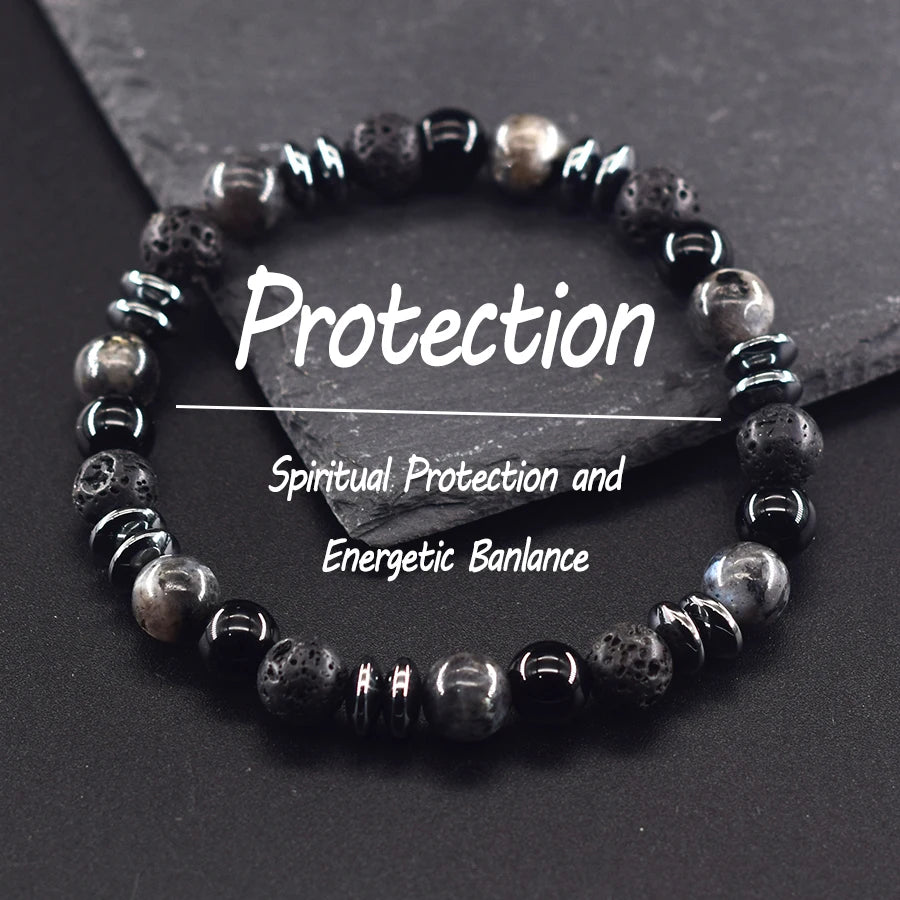 Classic Black Labradorite Volcanic Stone Beads Bracelet Women Men Spiritual Protection and Energetic Banlance Jewelry - Image 1