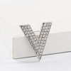 Three Rows Rhinestone V Shape Brooches Women Suit Clothing Accessories Alloy Letter Pin Birthday Gift - Image 3