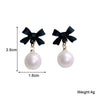 Black Red Bowknot Elegant Hanging Earrings Imitation Pearl Ball Pendants Korean Sweet Small Earrings - Image 2