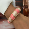 Sweet Pink Enamel Dropped Glaze Flower Texture Bracelet For Women Retro Leaf Star Floral Embossed Zircon Bangle Party Jewelry - Image 11