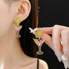Vintage Lime Wine Glass Earrings for Women Temperament Light Inlaid Rhinestone Pearl Earring Sense Jewelry - Image 2