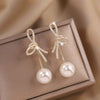 2 Sparkling Rhinestone Bow Imitation Pearl Tassel Earrings, Suitable for Women's Banquet Party Jewelry Gifts - Image 1