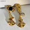 Long Drop Metal Face Dangle Post Earring For Women Water Drop Jewelry Black Clear Design Gifts - Image 1