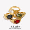 Strong Prong Setting Oval Cutt Zircon Shiny Green Red Stone Ring Stainless Steel Gold Plated Rings For Women - Image 1