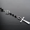 Ankh and Pentagram Rosary Necklace, Wicca, Pagan Rosary Black Beads Charm Jewelry for Women Gift Simple Jewellery - Image 2