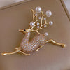 Rinhoo Cute Full Rhinestone Deer Brooches For Women Year Decorative Imitation Pearl Animal Elk Lapel Pins Christmas Jewelry - Image 1
