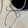 Punk Imitation Pearl Bow Bowknot Necklace for Women Men Hiphop Metal Bead Long Tassel Necklace Wedding Party Jewelry Gift - Image 6