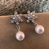 Versatile Rhinestone Snowflake Pearl Pendant Stud Earrings For Women Elegant Temperament Party Jewelry Earrings - Image 2