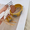 European and American Retro Craft Brushed Copper Gold-Plated Zirconia Ring and Bangles - Image 4