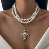 Elegant Multilayer Smooth Imitation Pearl Long Necklace for Women Jesus Cross Pendant Necklace Banquet Neck Jewelry - Image 8