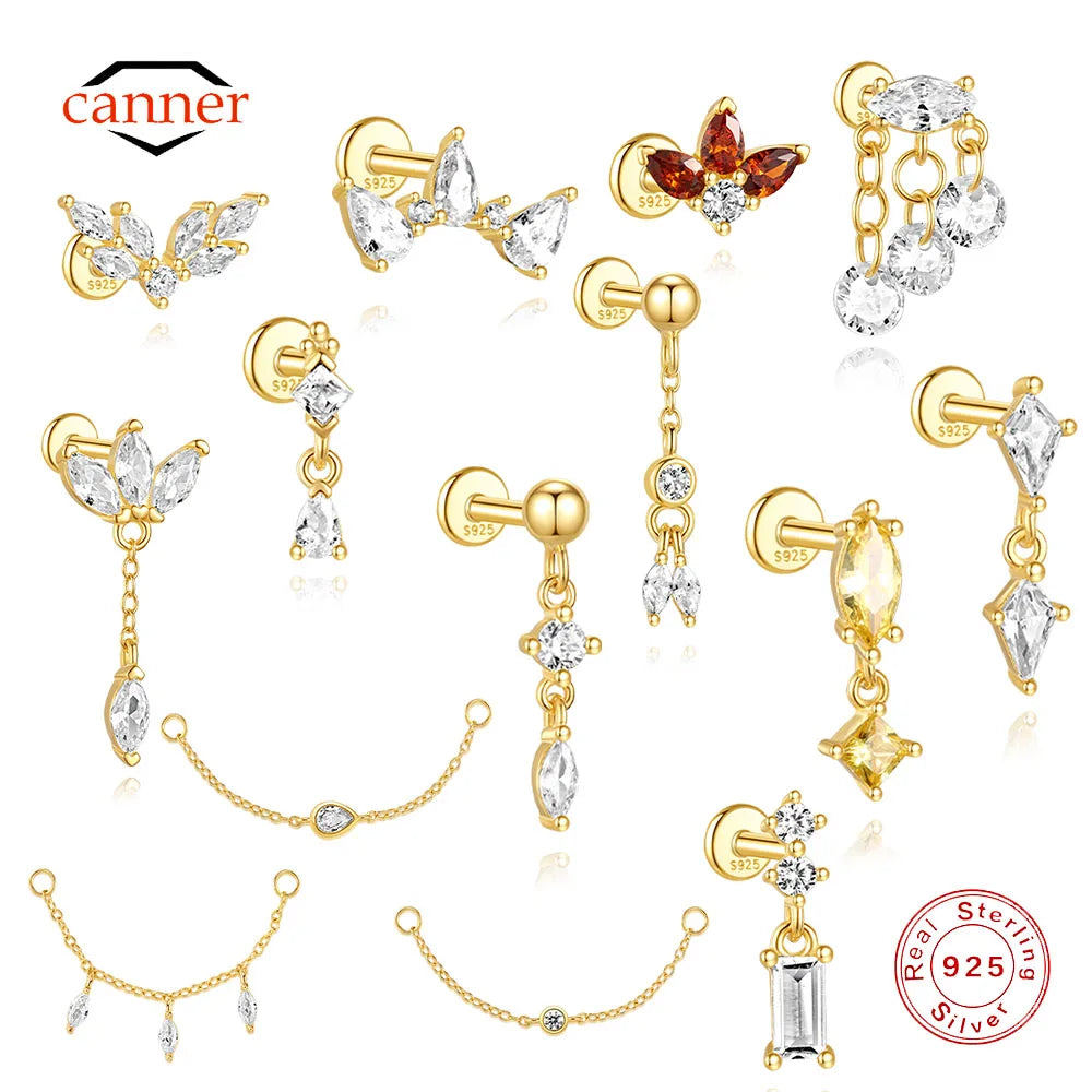 1PC Silver Horse Eye Zircon Crown Tassel Puncture Thread Flat Earring For Women Long Cartilage Chain - Image 1