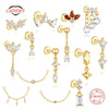 1PC Silver Horse Eye Zircon Crown Tassel Puncture Thread Flat Earring For Women Long Cartilage Chain - Image 1