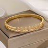 Greatera Light Style Cubic Zircon Filled Cuff Bracelet Simple Ring Cluster Weave Pattern Mechanical Interlocking Bangle - Image 8