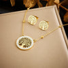 316L Stainless Steel Tree of Life Turquoise Golden Necklace Earrings For Womens Party Gift Jewelry Set - Image 8