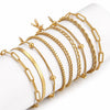 5Pcs Stackable Bracelets Women Stainless Steel Gold Plated Box/Paperclip/Beaded Link Chain Bracelet Jewelry - Image 5
