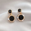 Crystal Black Round Drop Earrings for Women Double-layers Oil Dangle Earrings Bohemian Elegant Wedding Jewelry Hanging earrings - Image 4