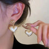 Flower Pearl Heart Drop Earrings Silver Needle Hollow Out Earrings Retro Accessories Women Wedding Jewelry - Image 2
