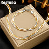 Dieyuro 316L Stainless Steel 3in1 Crossover Snake Chain Necklace Bracelets For Women Girl Jewelry Set - Image 1