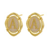 Enamel A-Z 26 Initial Letter Stud Earrings for Women Vintage Gold Plated Hollow Alphabet Oval Earrings Charm Jewelry - Image 2