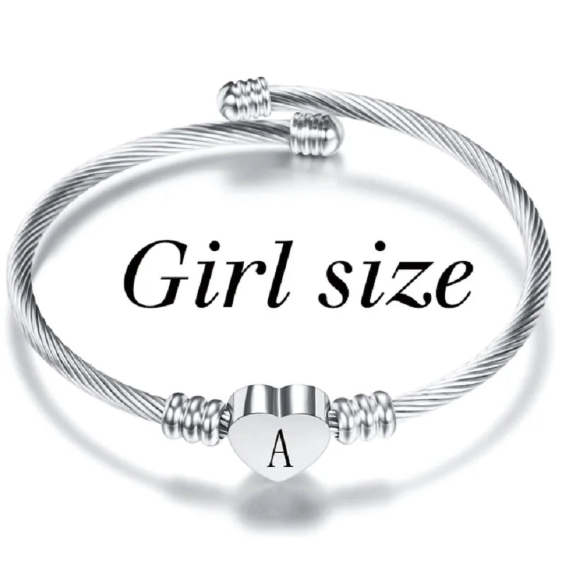 Cute Kids Initial Alphabet Letter Bracelet Bangle Stainless Steel Children Jewelry Cuff Heart Charm Bangles Little Girl Gift - Image 1