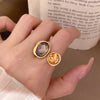 Retro Brown Rhinestone Crystal Ring Women's Geometric Square Open Rings Gold Plating Finger Jewelry Gifts - Image 3