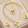 4Pcs/Set Gold Color Stainless Steel Crystal Necklace Bracelet Earrings for Women Interlocking Circles Roman Numbers Jewelry Sets - Image 8