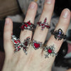 Goth Punk Retro Red Crystal Love Heart Cross Geometry Irregular Open Ring Set Y2K Halloween Accessories For Women Kpop Jewelry - Image 4