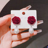 Simulation Pearl Red Flower Earrings For Women Wedding Stud Earrings Korean Jewelry Gifts - Image 4