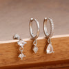 Three-Piece Rhombus Pendant Hoop Earring Set in Gold-Tone or Silver-Tone - Image 6