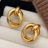 Double Layer Round Circle Dangle Earrings for Women Vintage Simple European Golden Metal Drop Earrings Geometry Jewelry Gift - Image 3