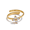 Stainless Steel Bling Cubic Zirconia Flower Adjustable Ring for Women Shiny Finger Jewelry - Image 7