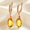 Shiny Pendant Earrings Rose Gold Water Drop Green Zircon Inlay Party Wedding Jewelry - Image 1