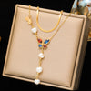 316L Stainless Steel Geometric Pendant Necklace with Colorful Crystal Accents - Image 16