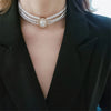 Three-Layer Pearl Collar Choker Necklace with Heart Pendant - Image 4