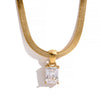Geometric Square Cubic Zirconia Drop Snake Chain Collar Necklace Golden Jewelry Pvd Bulk Price - Image 8