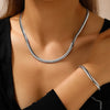 Aomogo Stainless Steel Simple Flat Cuban Chain Bracelet Necklace Jewelry Set Gold Plated Thick Chain Jewelry - Image 2