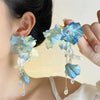 Boho Blue Flower Long Tassel Earrings For Women Exaggerated Cloth Petal Earrings Vacation Party Lady Jewelry Accessories - Image 2
