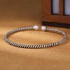 Personality Silver Jewelry Thai Silver Stranded Teeth Double Bead Pearl Simple Bracelet - Image 3