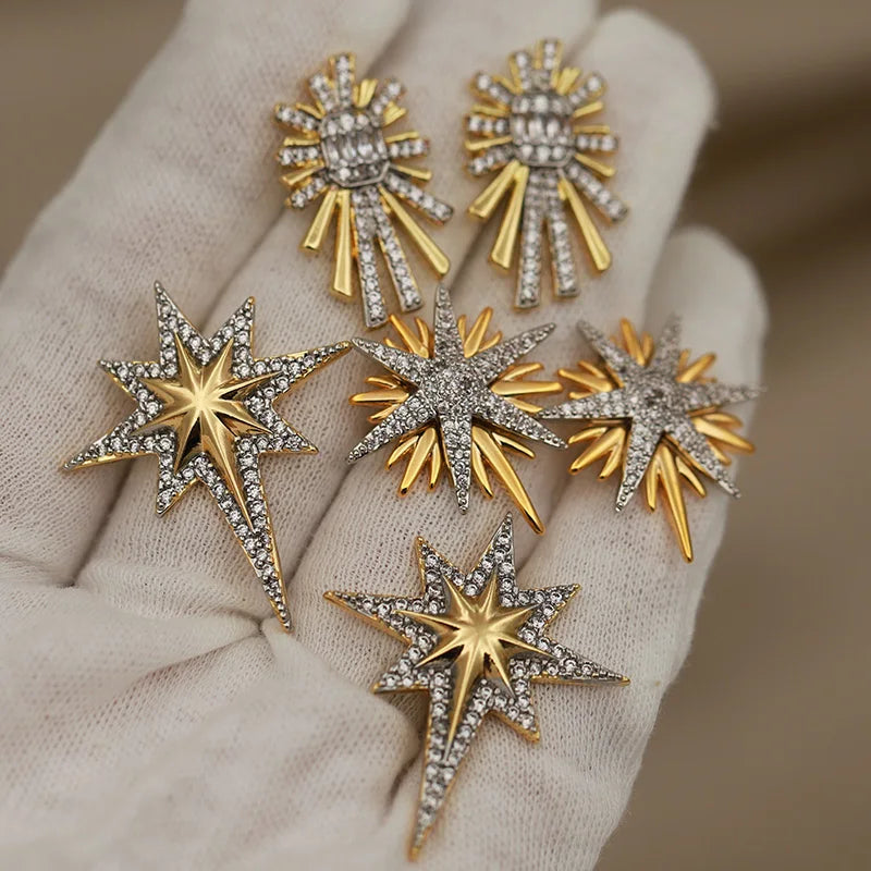 Design Classic Zirconia Star Stud Earrings for Women Jewelry Crystal Earrings - Image 1