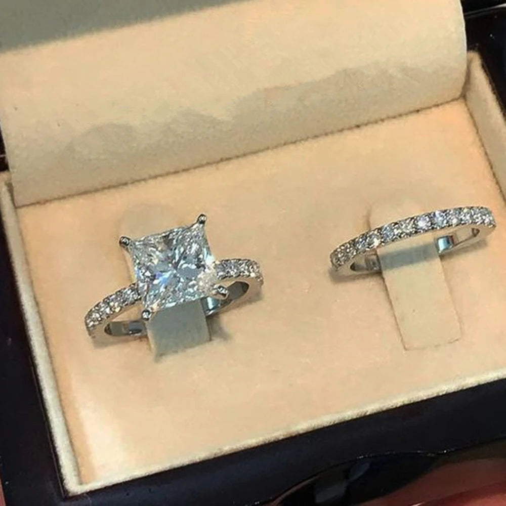 Simple Elegant Round/Square CZ Rings for Women Silver Color Engagement Wedding Party Female Ring Jewelry - Image 1