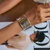 Minimalist Gold Color Plated Stainless Steel Wide Face Hammer Pattern Bracelet Stackable Bracelet Women's Jewelry - Image 3